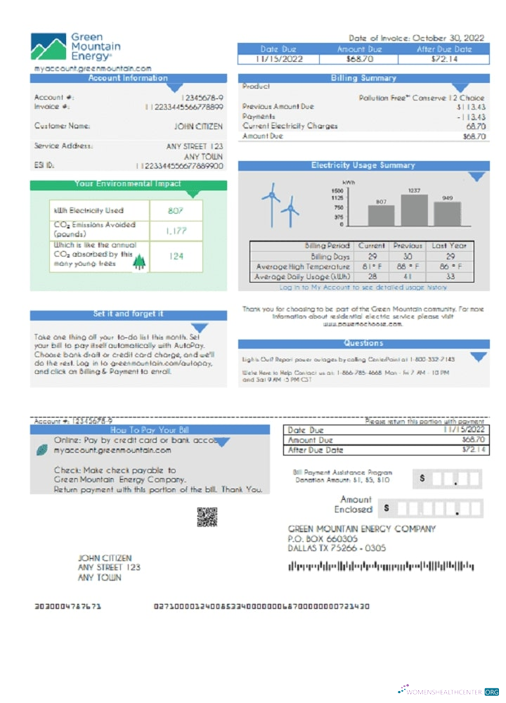download download USA Green Mountain Energy utility bill template in Word and PDF format PDF template PDF template